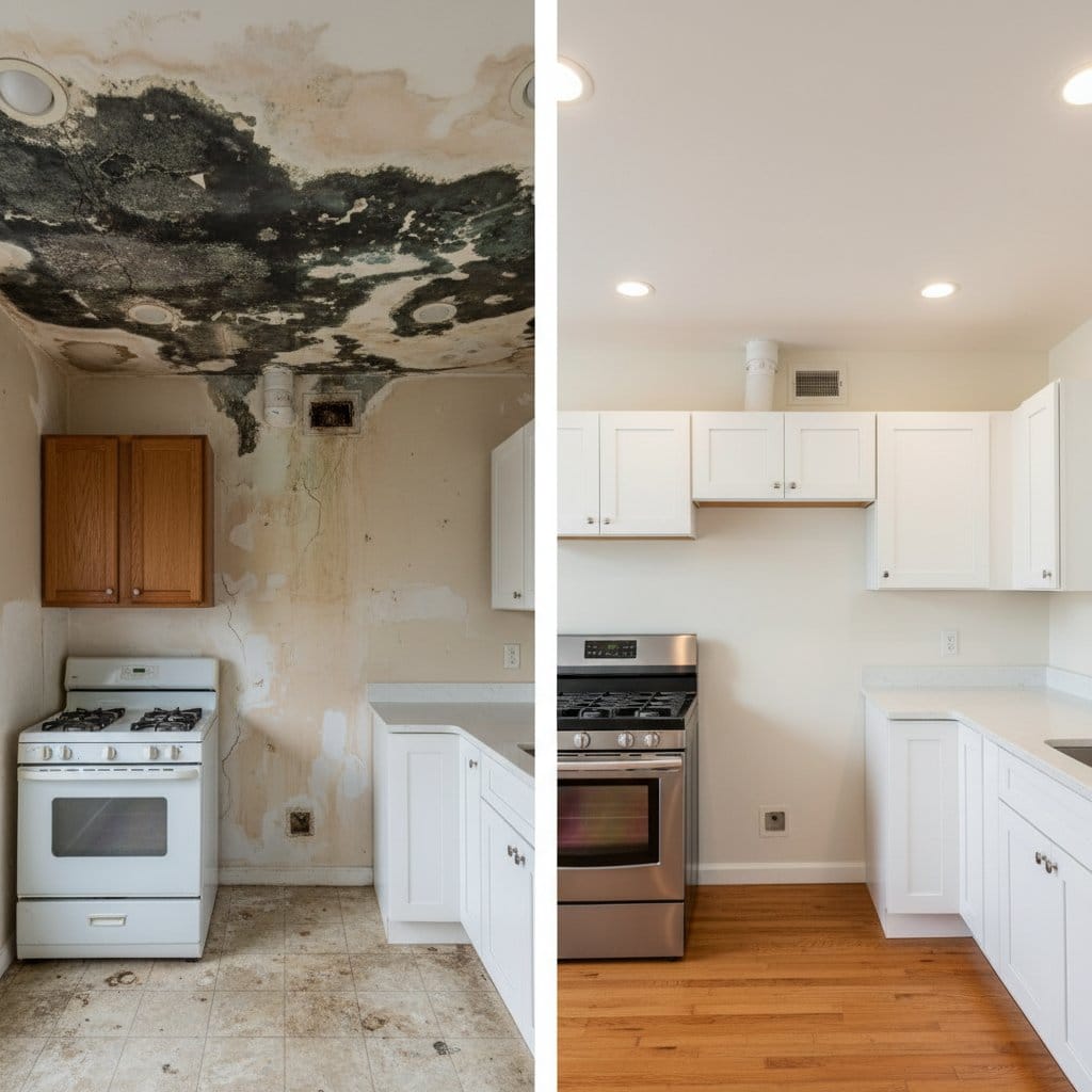 Basement & Foundation Mold Removal restoration — home kitchen of two-story residence in Upper Saddle River, NJ