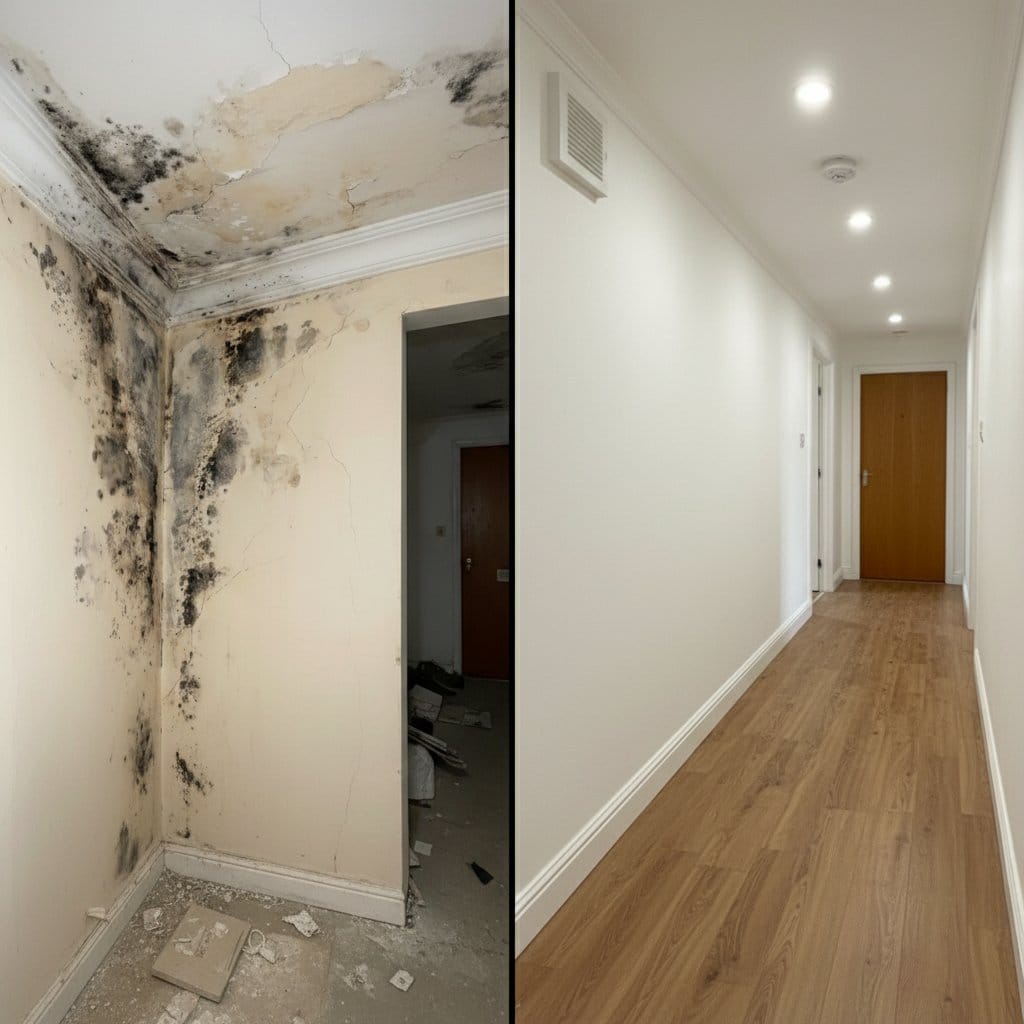 Odor Removal & Disinfection before and after in hallway, Upper Saddle River NJ